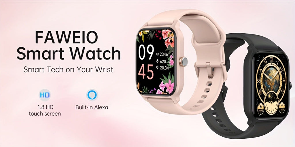 Smartwatch with Built-in Alexa FAWEIO 1.8" HD Touch Screen, Bluetooth Calling, 100+ Sport Modes, Fitness Tracker Heart Rate Sleep