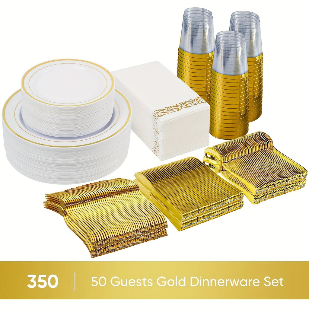 Disposable Party Dinnerware Set 350 700 Pieces Gold Silver Plastic Plates Salad Plates for Entryways, Bedrooms and Living Spaces