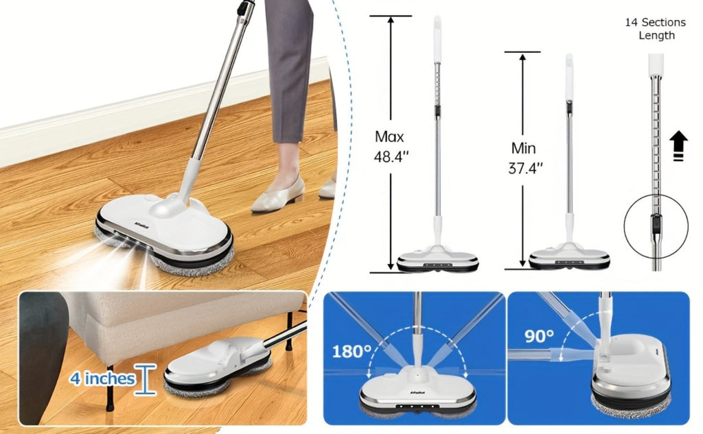 Cordless Electric Spin Mop with LED Headlight & Sprayer, 50-Min Runtime 6oz Water Tank, Floor Scrubber for Hardwood Tile Laminate Floors