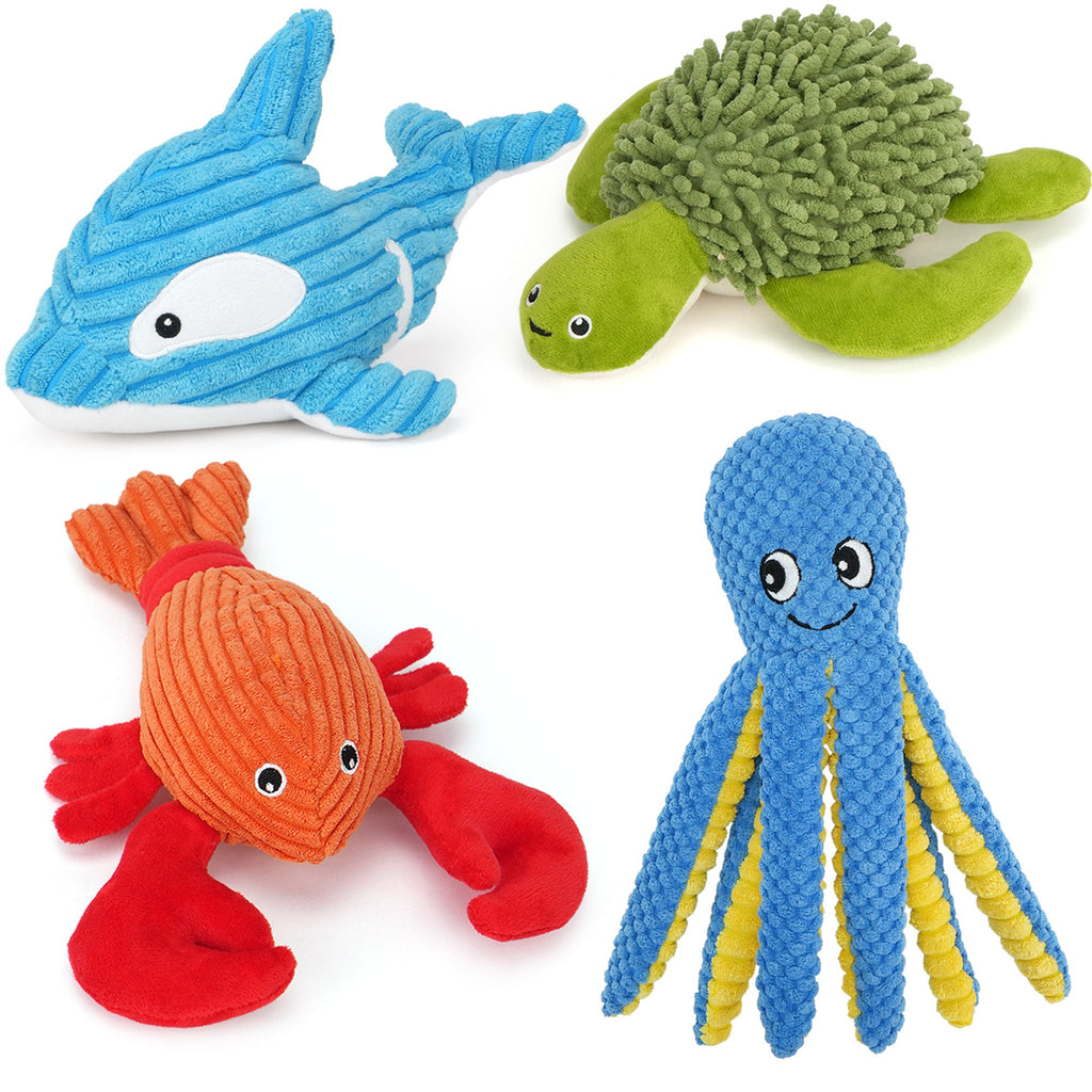 Squeaky Crinkle Dog Toys 4 Pack Plush Stuffed Chew Toys for Teething Puppies Small Medium Dogs Interactive Playtime Mixed Variety Set Soft
