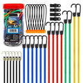 Bungee Cords Assortment 32pcs with Hooks 10 18 24 32 40 Inch Tarp Ball Ties and Tarp Clips for Entryways, Bedrooms and Living Spaces
