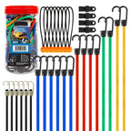 Bungee Cords Assortment 32pcs with Hooks 10 18 24 32 40 Inch Tarp Ball Ties and Tarp Clips for Entryways, Bedrooms and Living Spaces
