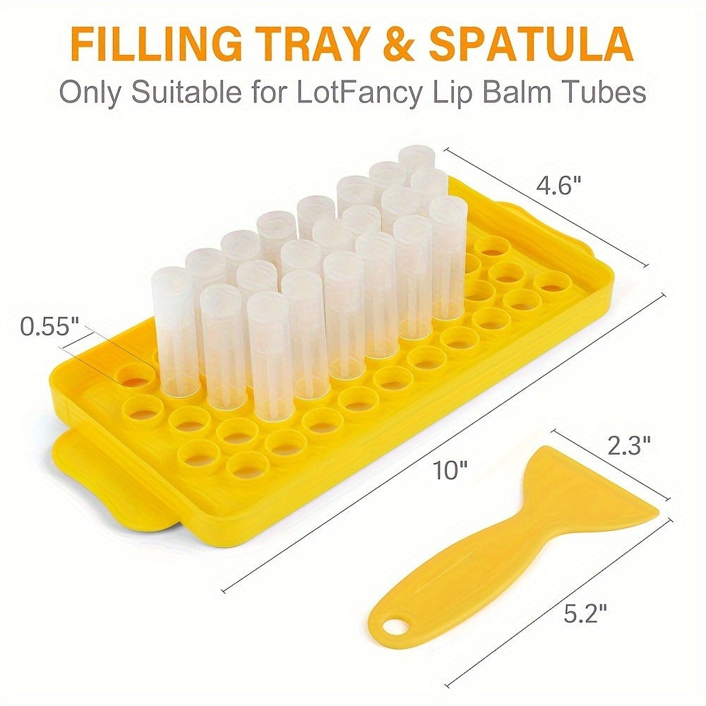 Empty Lip Balm Tubes 50 Pack with Filling Tray & Spatula, 5.5ml Clear BPA Free DIY Lip Balm Making Kit, Food