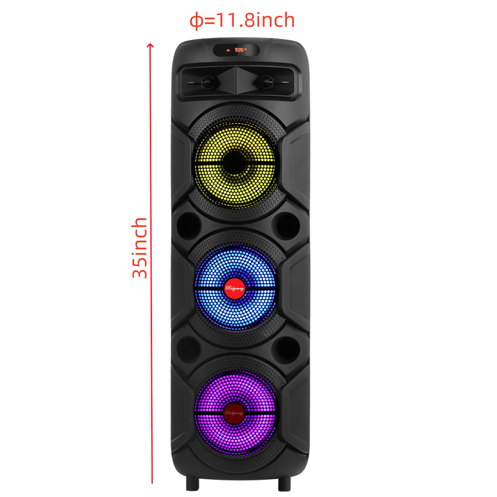 Triple 8-Inch Subwoofer PA Party Speaker with Wireless Stereo Pairing, LED Color Lights, FM Radio