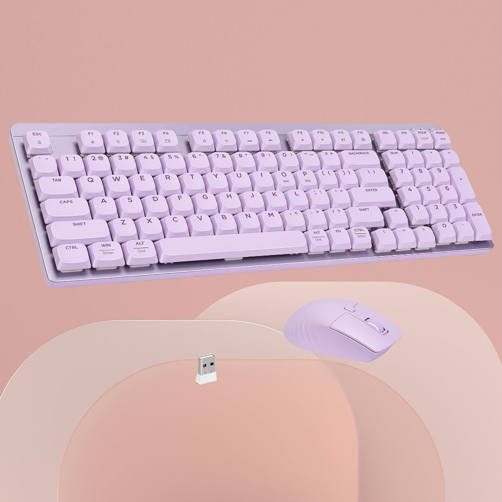 Wireless Keyboard and Mouse Combo 98 Keys Full Size, 2.4GHz, Mechanical Feel, Quiet Keys, Design for PC