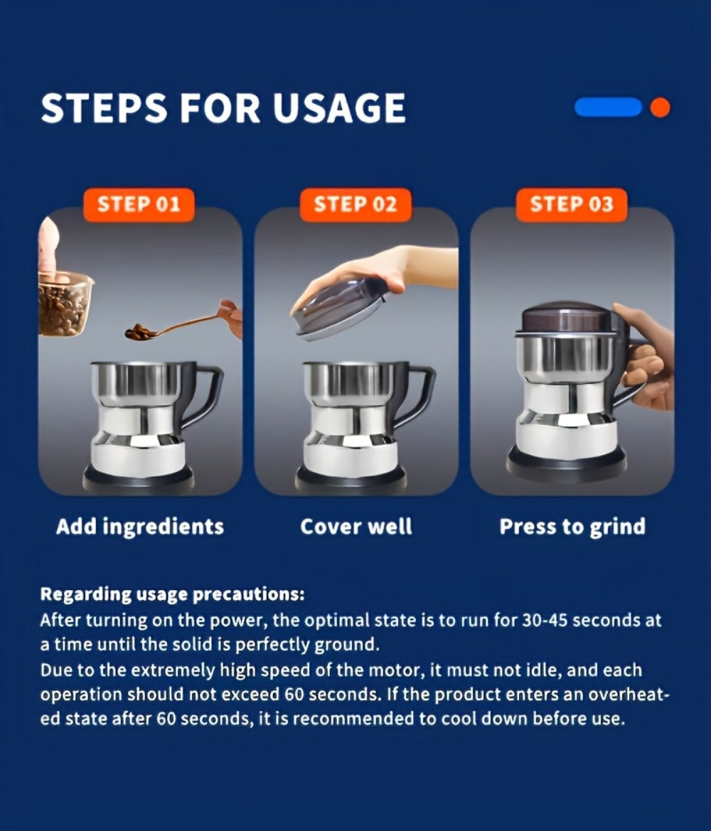 Electric Coffee Grinder 400ml 14oz 4-Blade Stainless Steel 10 Second Quick Grinding for Entryways, Bedrooms and Living Spaces