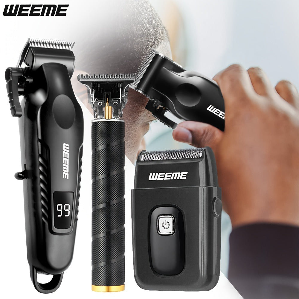 Men's Grooming Barber Haircut Set 2 & 3 Piece – Professional Hair Clipper USB Rechargeable T-Blade Trimmer Razor with 8 Limit Combs Complete