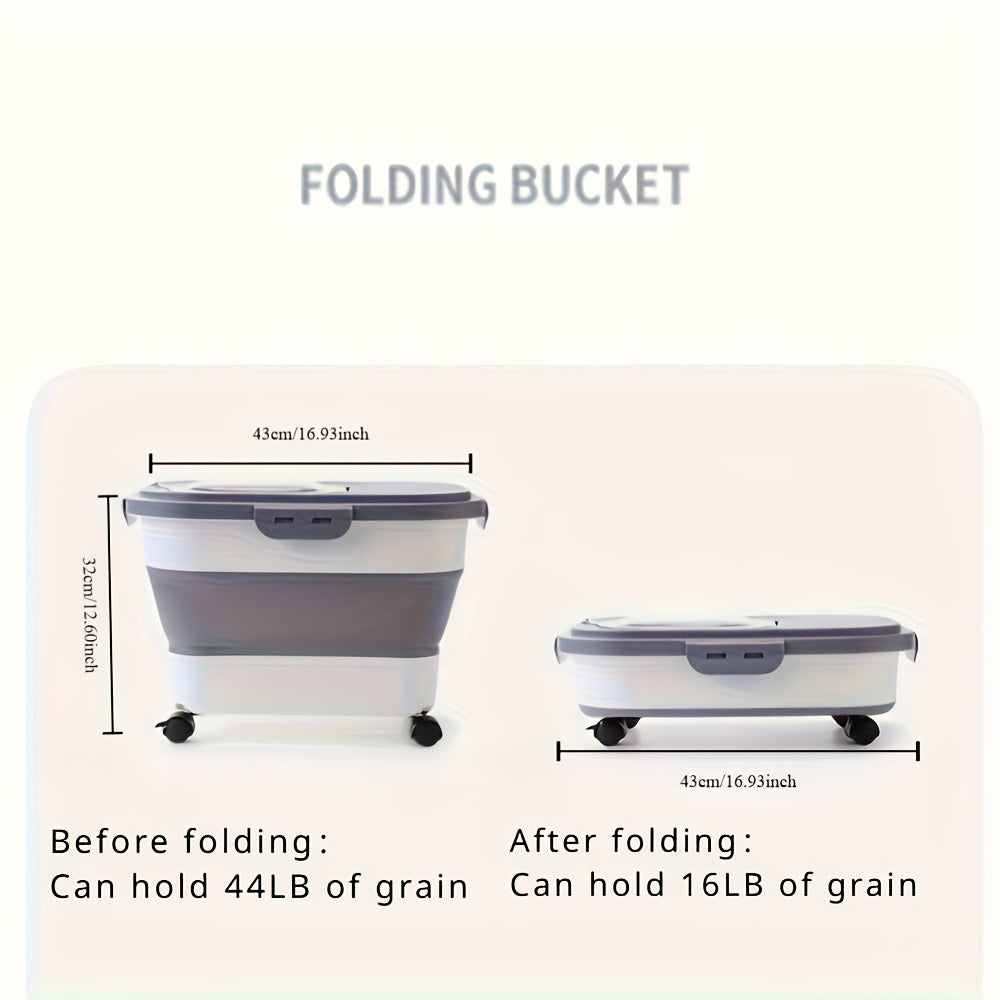 Collapsible Rolling Pet Food Bin with Measuring Cup, Folding Sides and Three Color Options