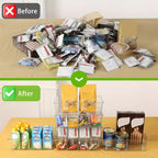 Six-Piece Clear Pantry Organizer Bin Set with Removable Dividers for Cabinets, Fridges and Shelves
