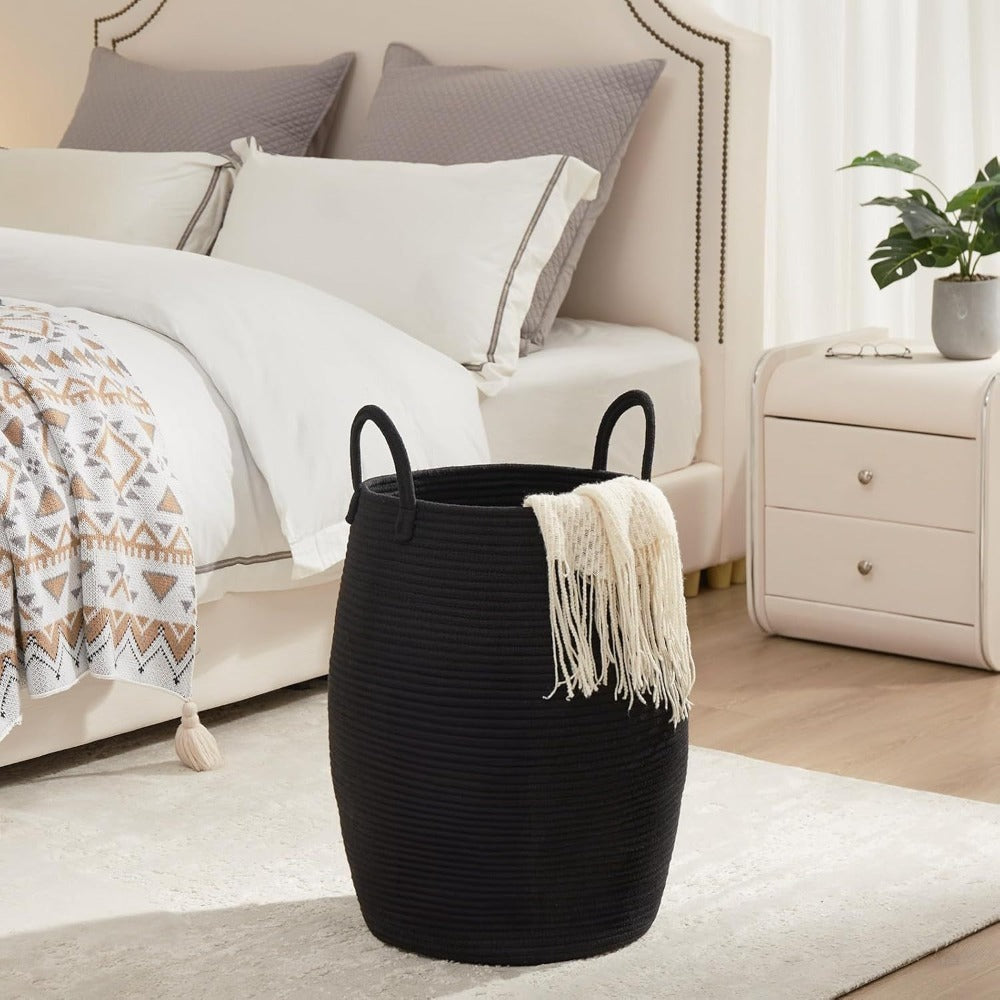 Laundry Hamper Basket Large Bohemian Foldable Clothes Hamper with Extended Handle – Fabric Oval Storage Bin for Bedroom Dorm Hotel