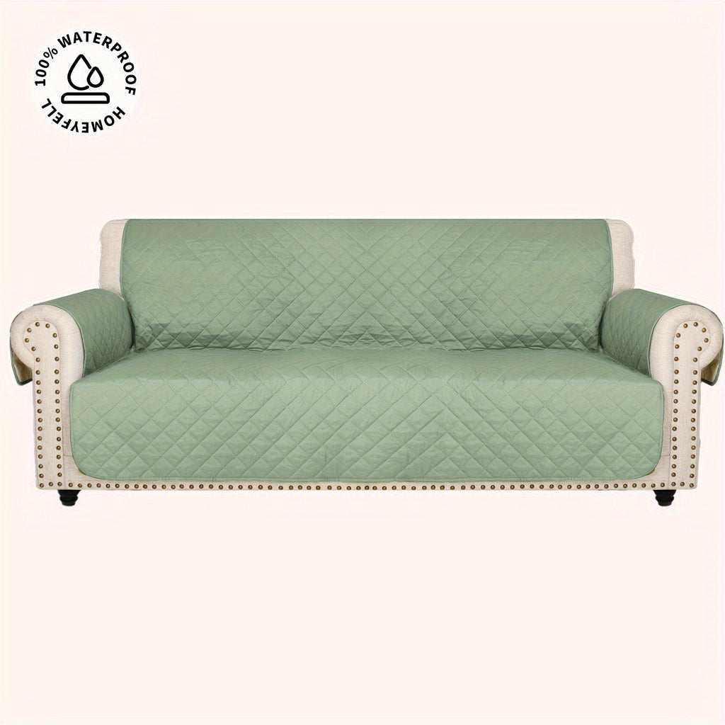 Sofa Cover Quilted Microfiber Three-Seat Panel Set with Two Foam Tubes, Straps and Side Pocket
