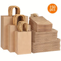 Brown Kraft Paper Gift Bags 150-Piece Mixed-Size Pack with Handles and Source-Listed 110G Paper