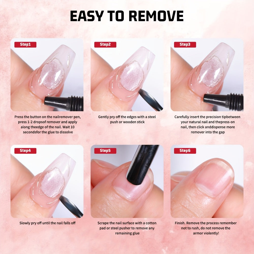 Press-On Nail Glue & Remover Kit 4pcs – 2x Semi-Solid Gel Nail Glue 10g + 2x Nail Polish Remover 10ml, Quick-Drying No-Lamp Strong Bond