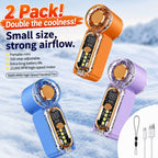 Two-Pack Mini Handheld Fans with 100-Level Digital Display, USB-C Cable, LED Light and Three Color Options