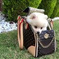 Patterned Pet Carrier Handbag with Mesh Side Panel, Top Handles and 17 x 12 x 8-Inch Pictured Size
