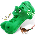 Green Crocodile Plush Dog Chew Toy with Squeaker, Textured Body and Zipper-Style Back Detail