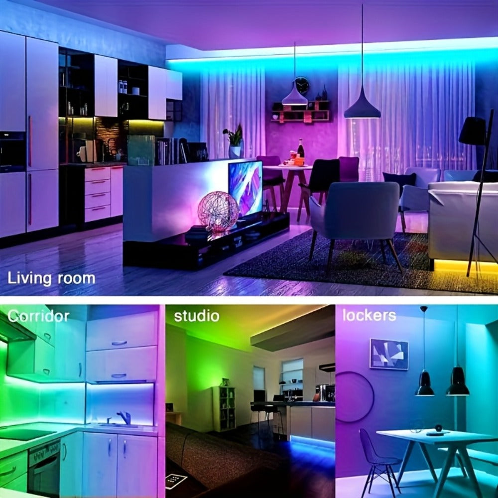 RGB LED Strip Lights 32.8ft Bluetooth Music Sync – 5050 Color Changing Tape Light, 44-Key IR Remote