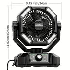 Camping Fan Battery Powered 20000mAh, Dual Motor 8-Speed Portable Tent Fan with Remote Control, 4 LED Lanterns and Hanging Hook
