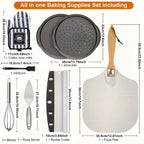 Pizza Making Set with Pizza Peel, Nonstick Pizza Pan, Perforated Pan, Pizza Cutter, Oven Mitts, Pie Server & Basting Brush