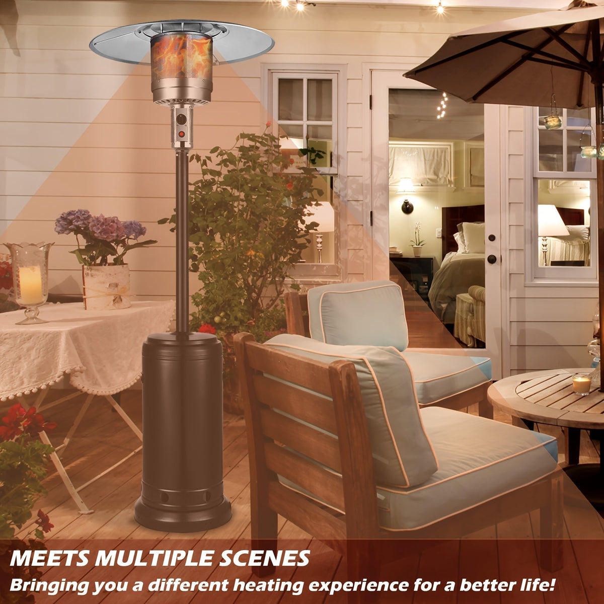 Propane Patio Heater 47000 BTU Outdoor Standing Heater with Wheels, 18-Foot Heating Radius, Fast Heat in 1 Min