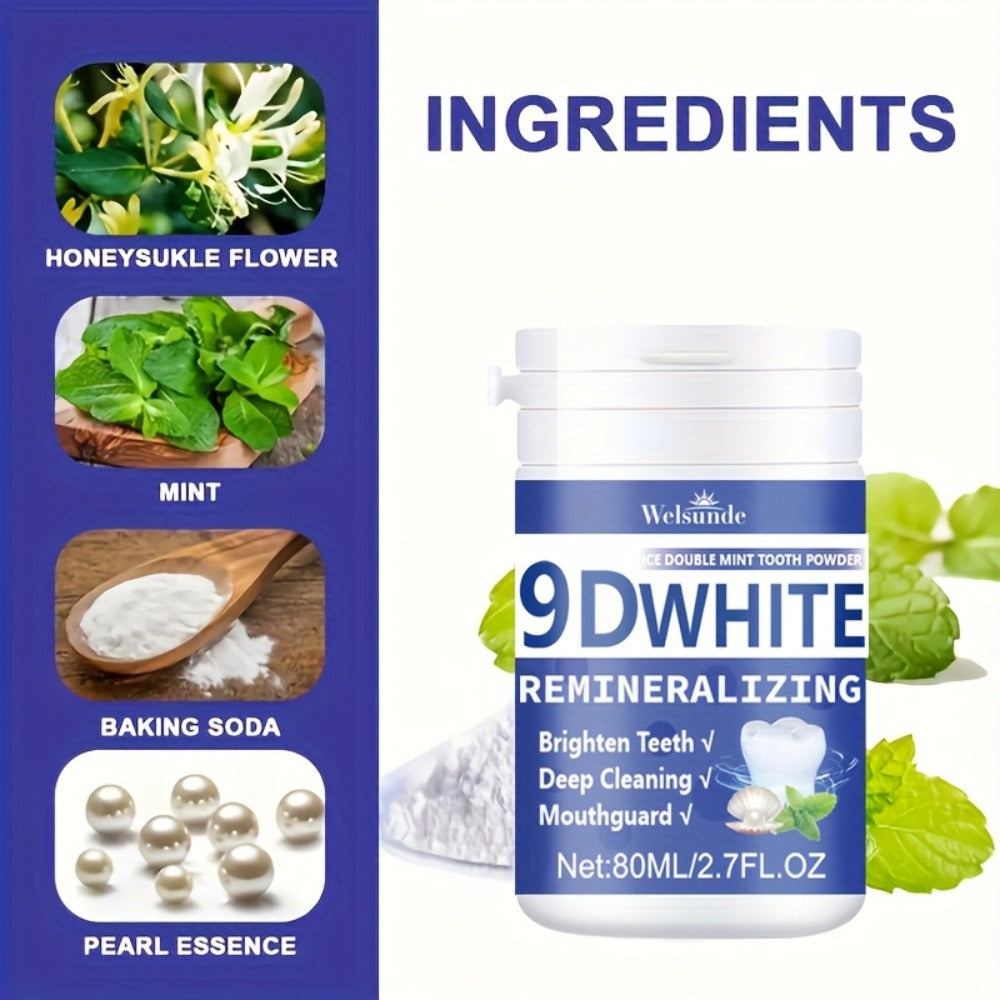 Teeth Whitening Tooth Powder 3-Pack, 9D White Deep Cleaning Dental Powder with Fresh Mint Flavor