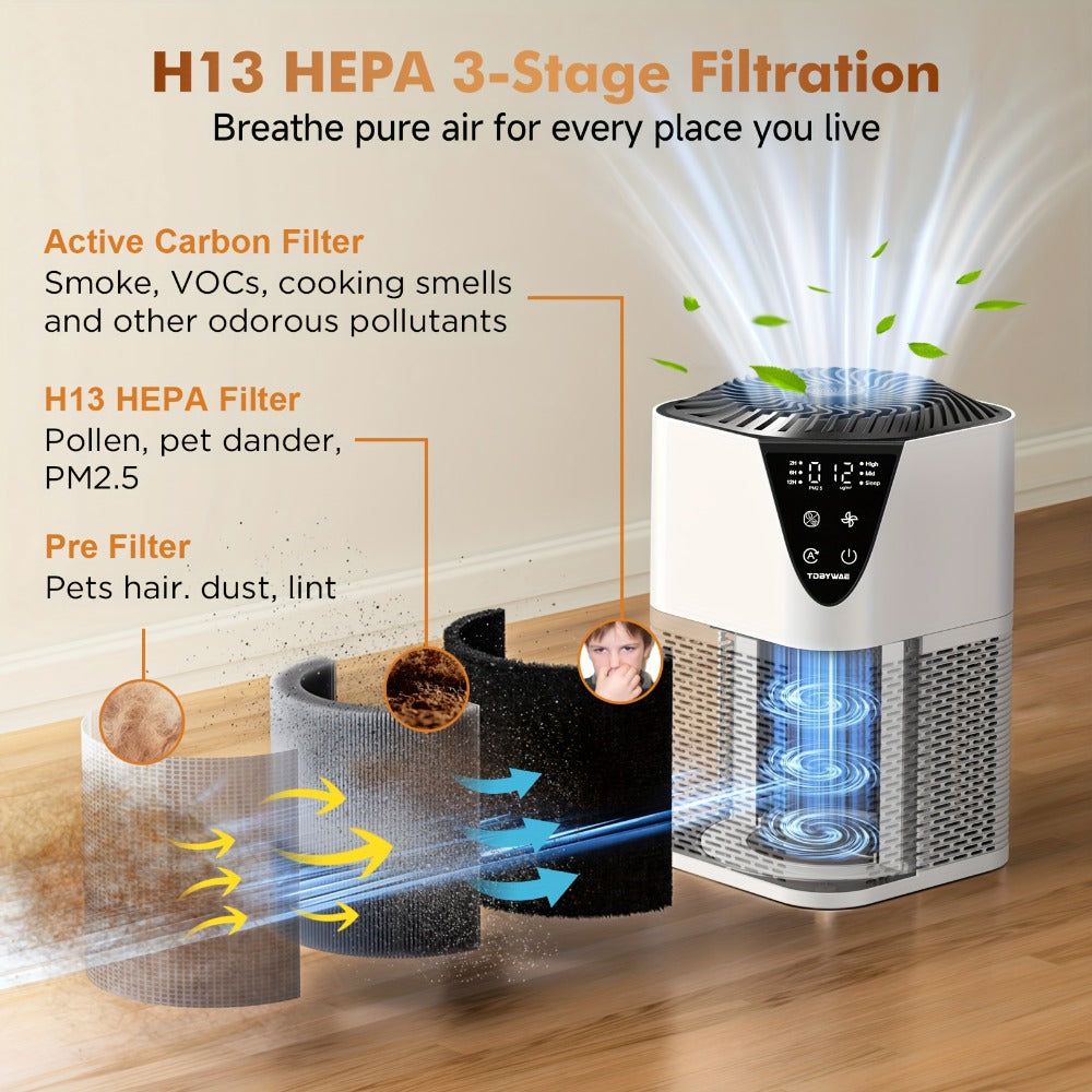 Air Purifier TDBYWAE MB-025 with H13 Three-Stage Filter, 1250 Sq Ft Source Value, PM2.5 LCD and 25dB Mode