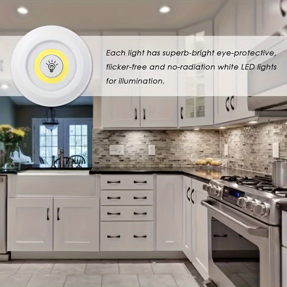 Five-Piece Round LED Puck Light Set with Wireless Remote, Adhesive or Magnetic Mounting and Timer