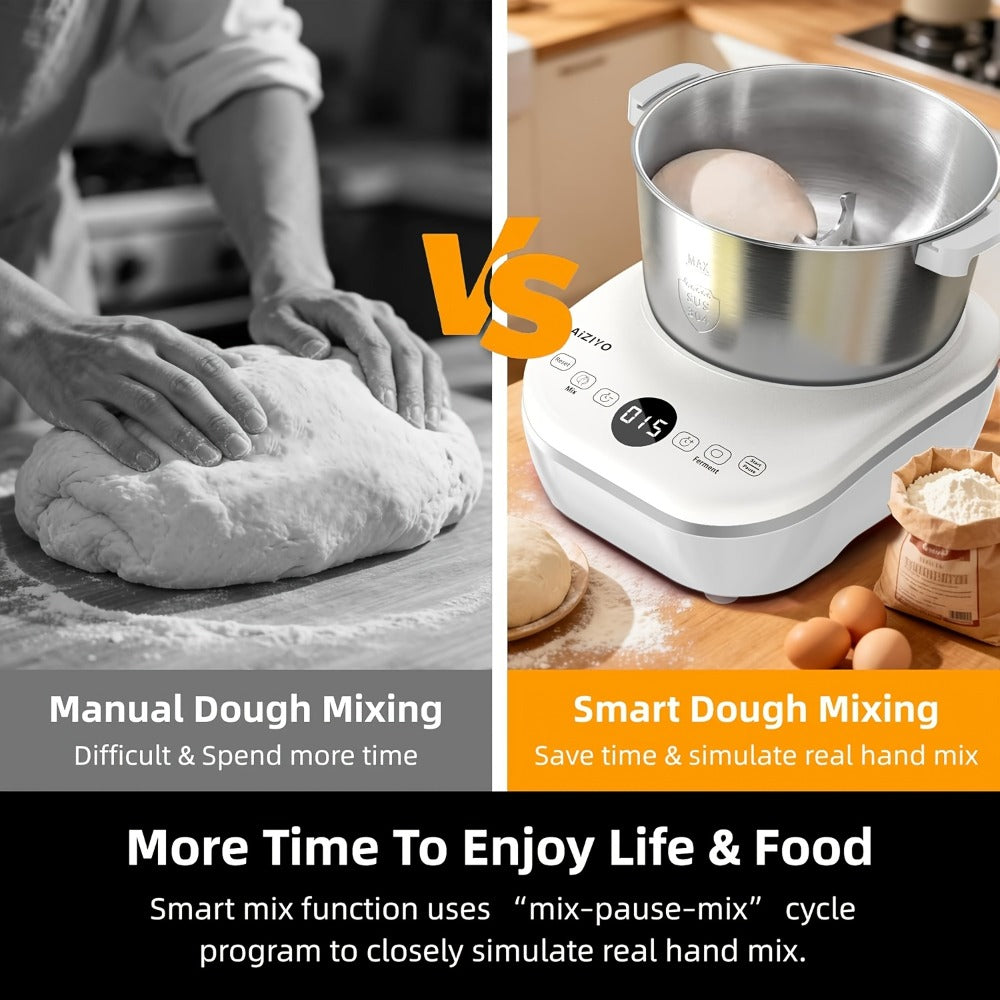 Electric Dough Maker with Ferment Function - 7Qt 250W Dough Kneading Machine, 304 Stainless Steel Bowl