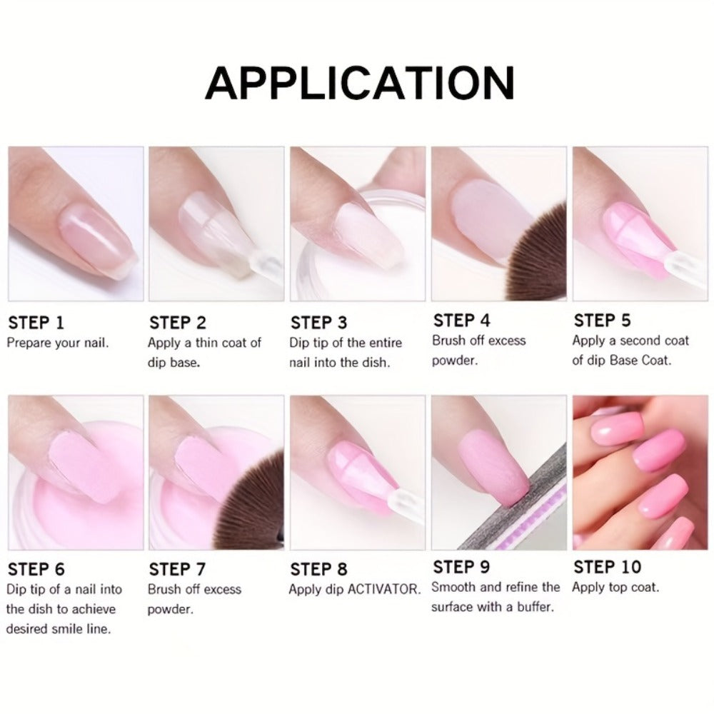 Dip Powder Nail Kit with YANYILIKE Label, Four Pink Black Glitter Gray Pearl Powders and Three 10ml Liquids