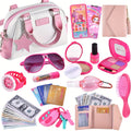 Pink Princess Play Purse Set for Girls, Pretend Makeup Handbag with Phone, Lipstick, Keys & Crossbody Bag