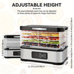 Five-Tray Stackable Food Dehydrator with 240W Heating, 95–158°F Control and Silver or Green Options