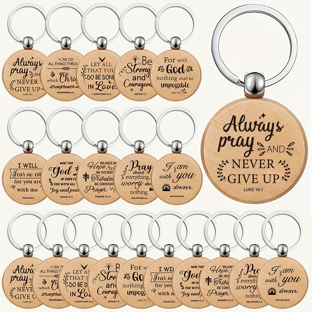 Keychain Set 100-Piece Engraved Wood Bible Verse Discs with Stainless Steel Split Rings and Ten Message Designs
