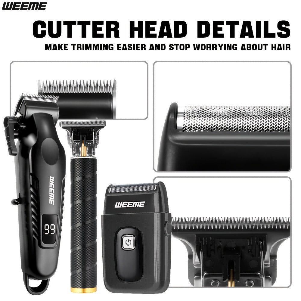 Men's Grooming Barber Haircut Set 2 & 3 Piece – Professional Hair Clipper USB Rechargeable T-Blade Trimmer Razor with 8 Limit Combs Complete