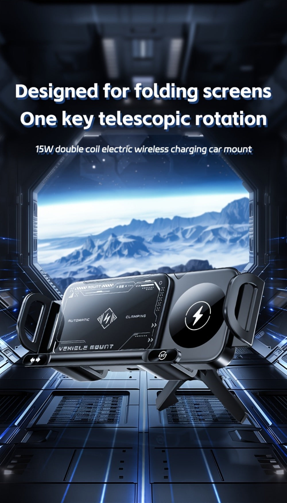 Folding Wireless Car Charger Mount with Air-Vent Base or Two-in-One Stand Checkout Options