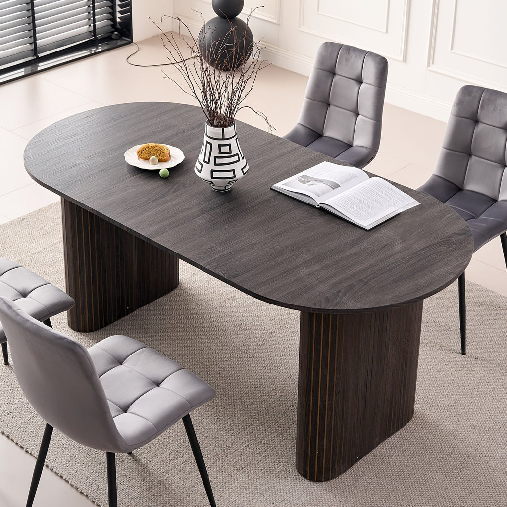 Rounded-Rectangle Dining Table, 70.8-Inch Top with Five Black, Brown, Natural and Curved Options