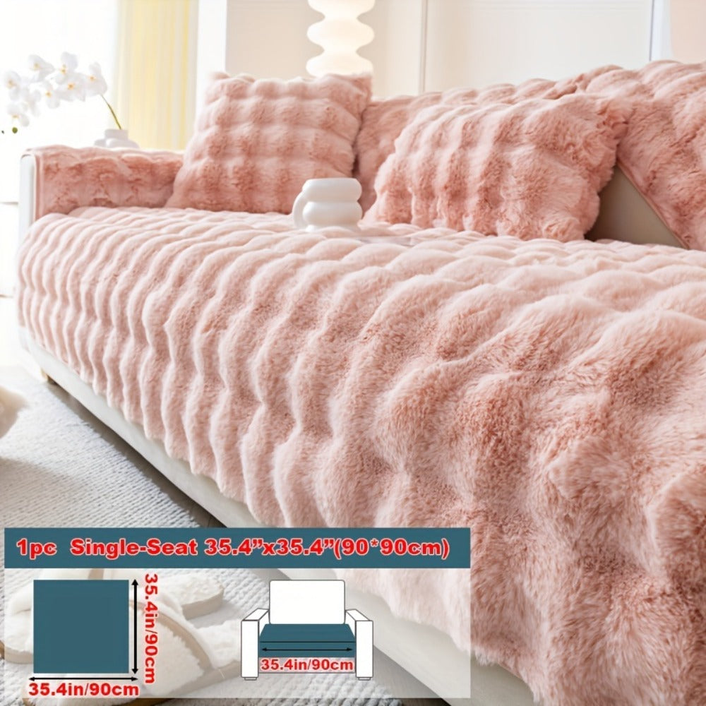 Sofa Cover Thick Faux Rabbit Plush Panels with Backing Detail for Seat, Armrest, Backrest or Pillowcase