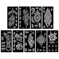 Nine-Sheet Reusable Tattoo Stencil Set with Long Floral and Henna-Style Pattern Cards in HN1 or HN2