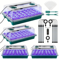 Seed Starting Tray Kit 4-Set 160 Cells High Dome | 8 LED Grow Lights Smart Timer 3 Modes 5 Brightness | Indoor Greenhouse Germination