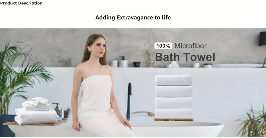 Bath Towels Set 4 Piece Diamond-Pattern Microfiber Towels in 10 Solid Color Options for Home and Guest Use
