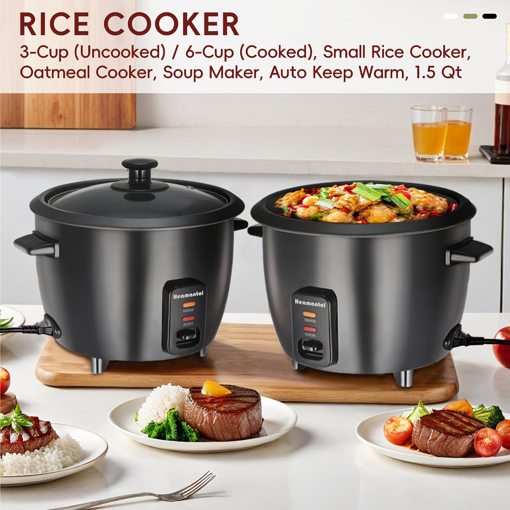 Rice Cooker & Yogurt Maker 3-Cup Nonstick, 1.5Qt Multicooker with Auto Keep, One-Touch Operation