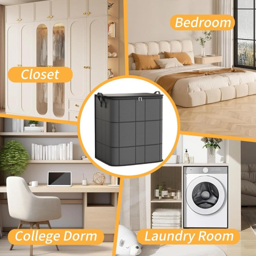 Storage Bag Set, 3-Piece Black Collapsible Closet Organizers with Zipper Closures, Carry Handles and Front Windows