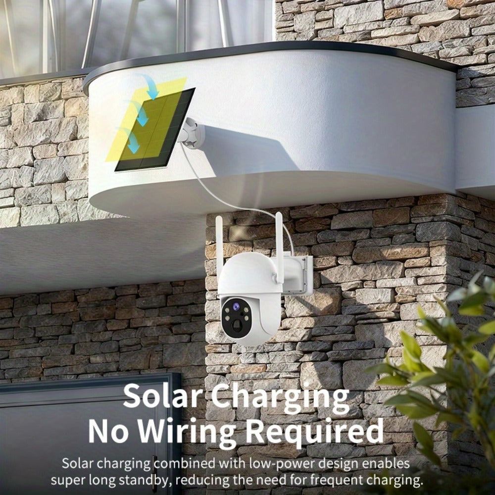 White Solar WiFi Security Camera Set with Two- or Four-Camera Options, Pan-Tilt View and Full-Color Night Vision
