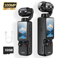 UHD Pocket Camera with 180° Rotating 1.9" Screen, 2000mAh Battery, Webcam Function, USB-C Charging, 32GB Memory Card Included