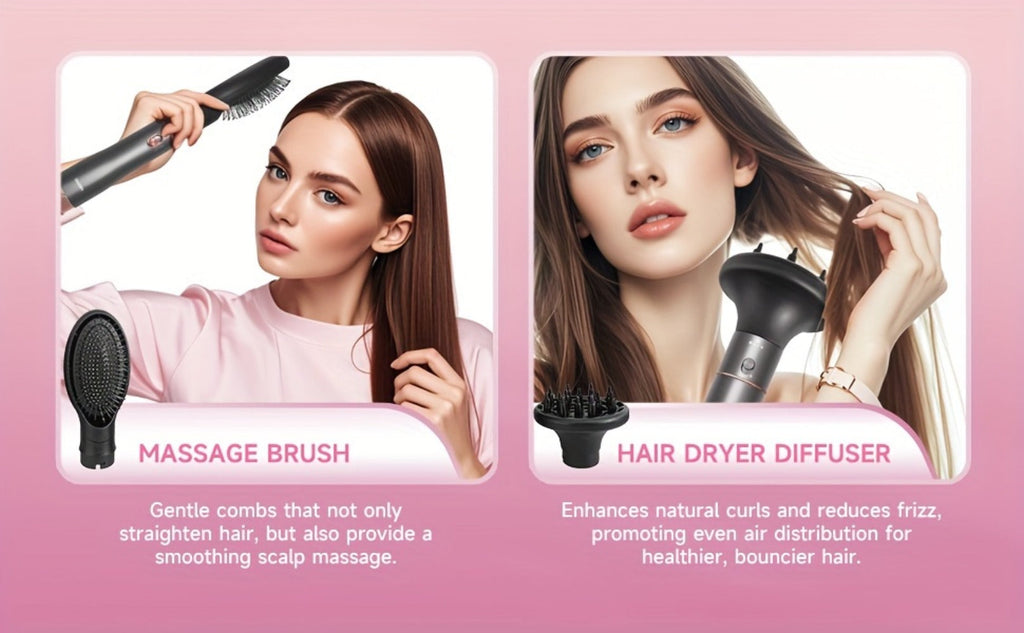 5-in-1 Hot Air Styling Comb Set Negative Ion Hair Dryer Brush with 5 Interchangeable Heads, for Home, Travel and Salon Hair Styling