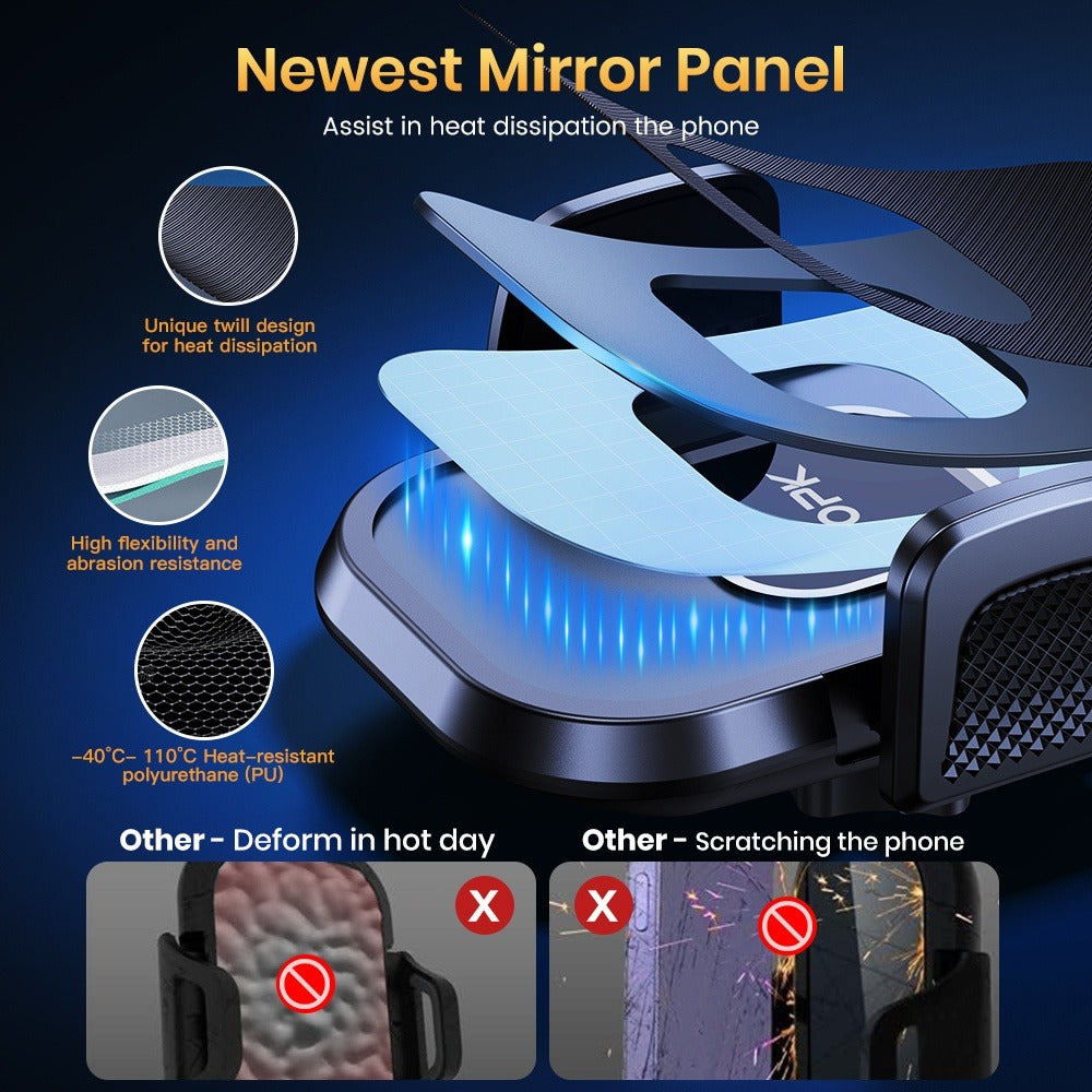 Dashboard Phone Mount with Adhesive Base, Adjustable Multi-Joint Arm and Black Spring-Grip Cradle