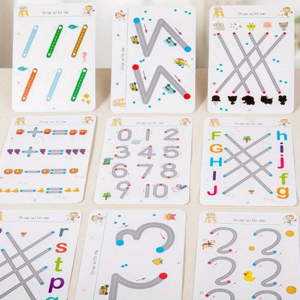 Wipe Clean Tracing Workbook for Kids – 64-Page Reusable Magic Exercise Book with 8 Color Pens & Eraser, Pen Control Writing Practice