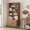 71-Inch Tall Bookcase with Adjustable Shelves and Sliding Doors for Living Room