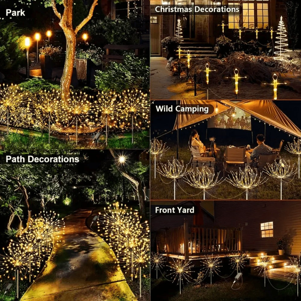 Solar Garden Light Firework Starburst Stakes with 8 Modes, Warm White or Colorful LED Options
