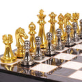 Luxury Metal Chess Set with Marble Board – Zinc Alloy Gunmetal & Gold Pieces Extra Queens 11.5" Elegant Chessboard Gift for Adults Beginners