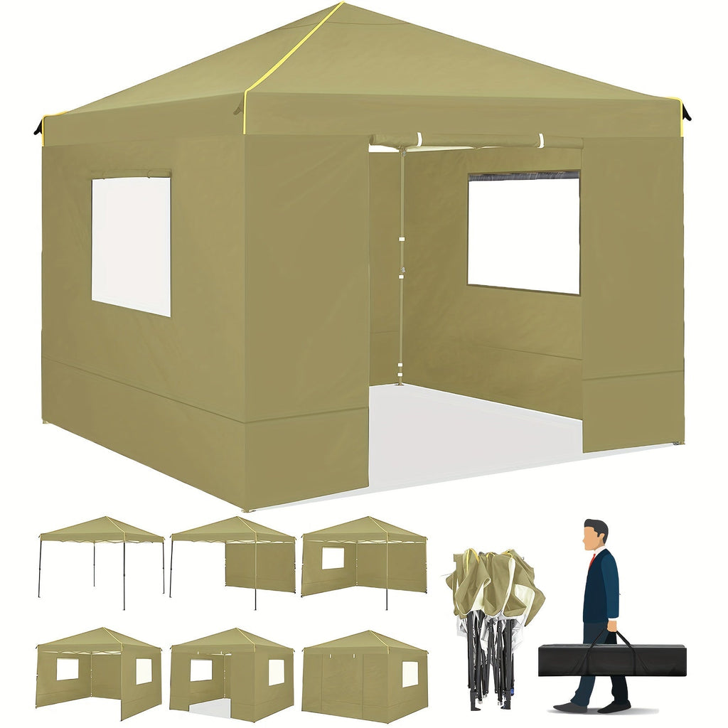 10x10ft Pop-Up Canopy Tent with Four Removable Sidewalls, Mesh Windows and Five Color Options